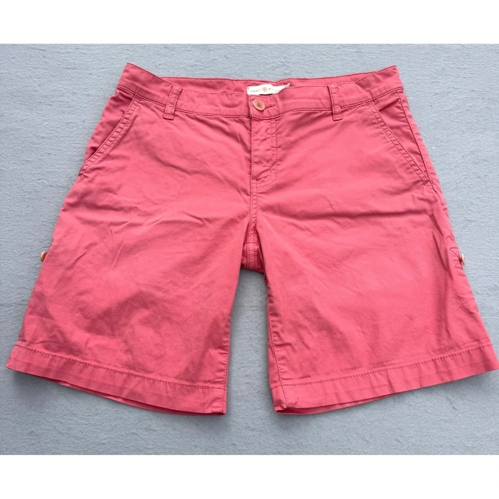 TORY BURCH Chino Roll Up Shorts Womens 26 Coral Pink Stretch Cotton 10151245
